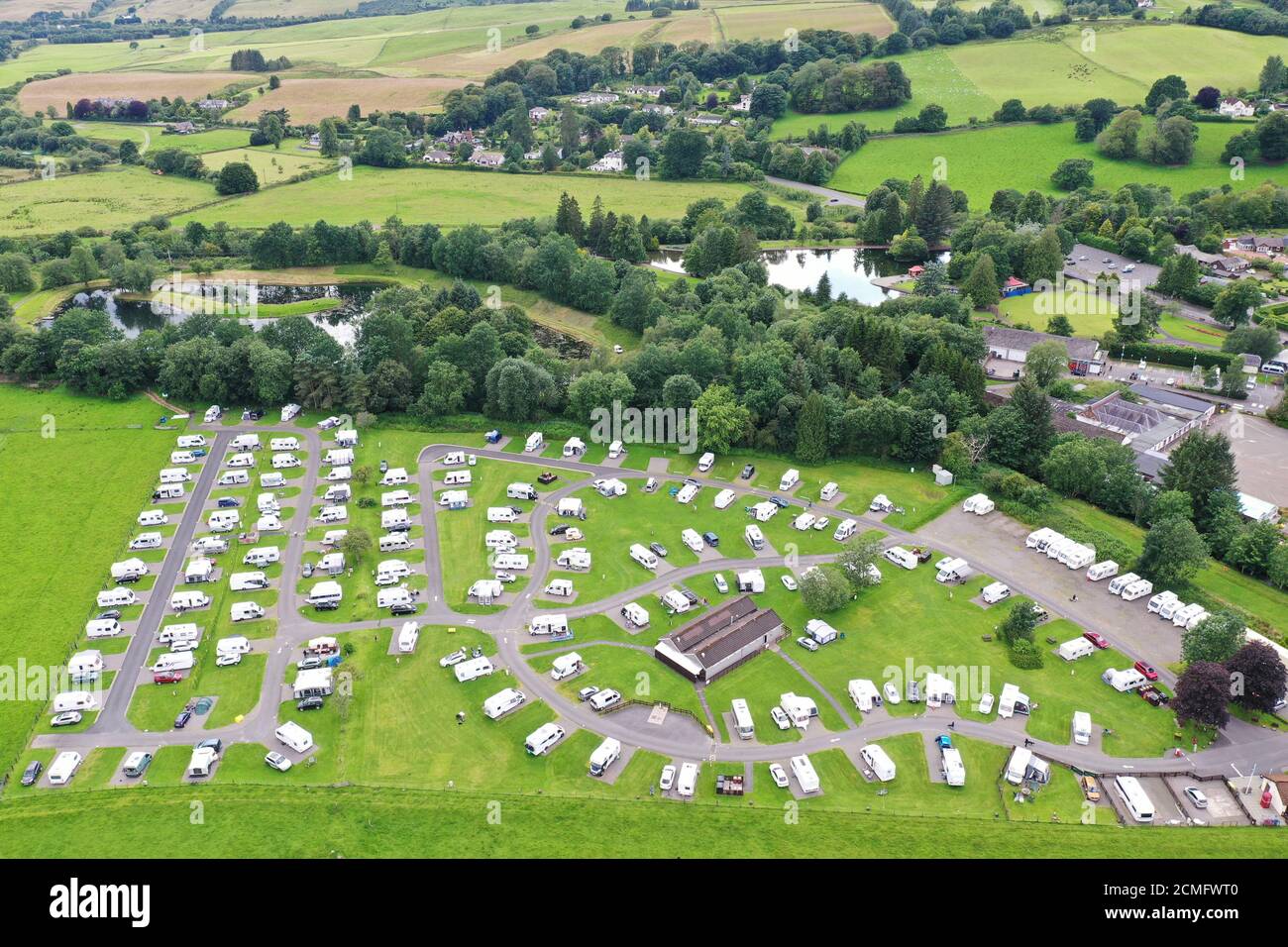 Aerial drone view of Moffat Camping and Caravanning Club site Stock Photo