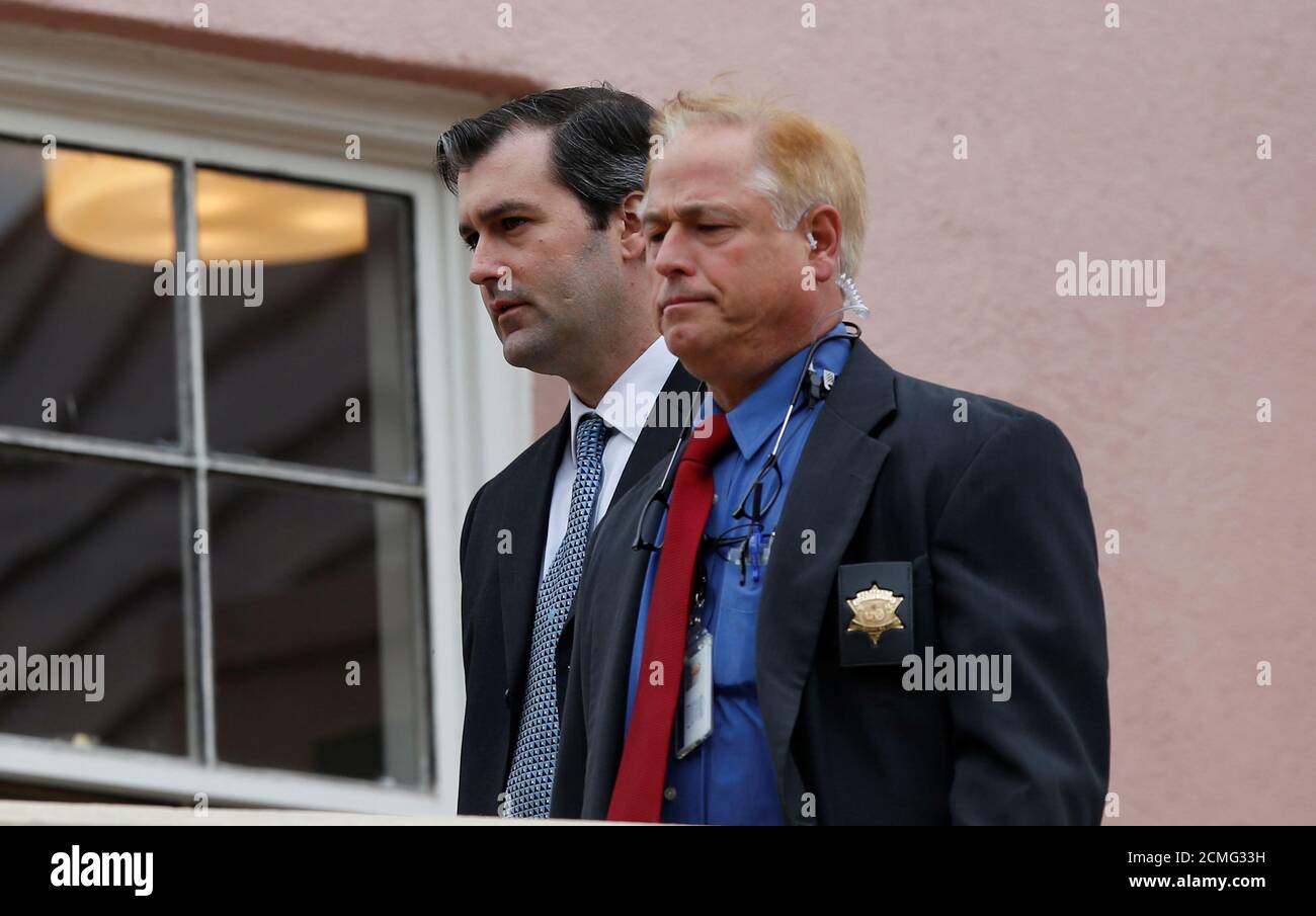 Former North Charleston police officer Michael Slager is escorted to the courthouse by security personnel while waiting on his verdict at the Charleston County Courthouse in Charleston, South Carolina, U.S., December 5, 2016. REUTERS/Randall Hill Stock Photo