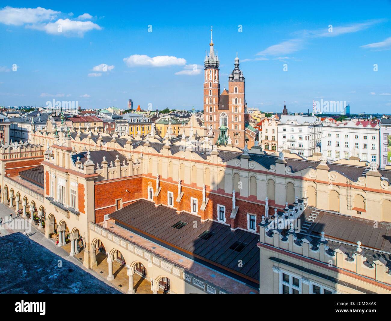 Historical centre of Krakow around Main Market Square and Sukiennice, or Cloth Hall, Krakow, Poland. Stock Photo