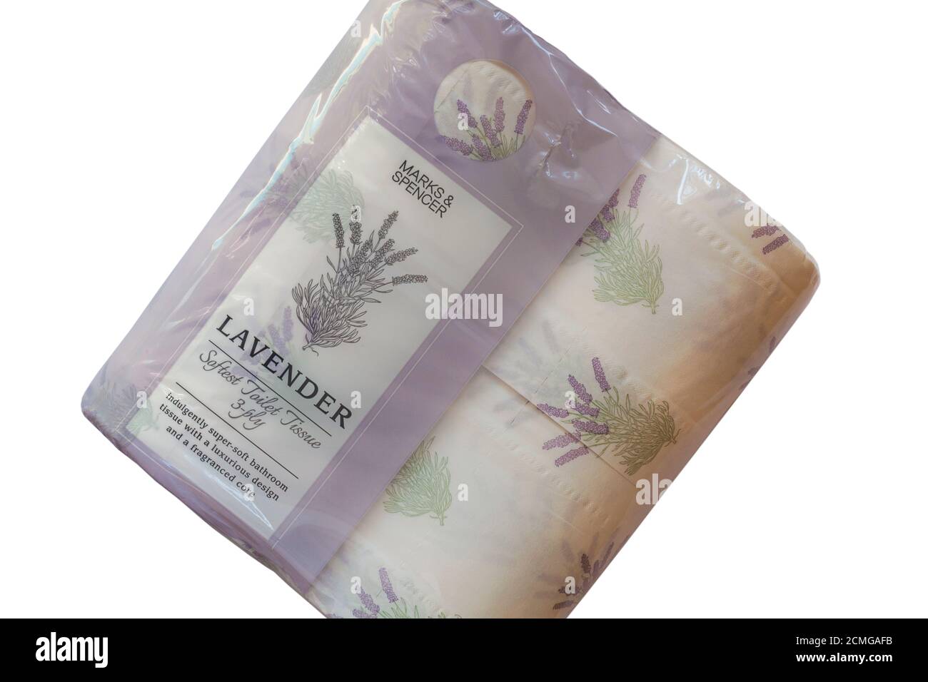 pack of Lavender Softest Toilet Tissue from Marks & Spencer indulgently super-soft bathroom tissue with a luxurious design and a fragranced core Stock Photo