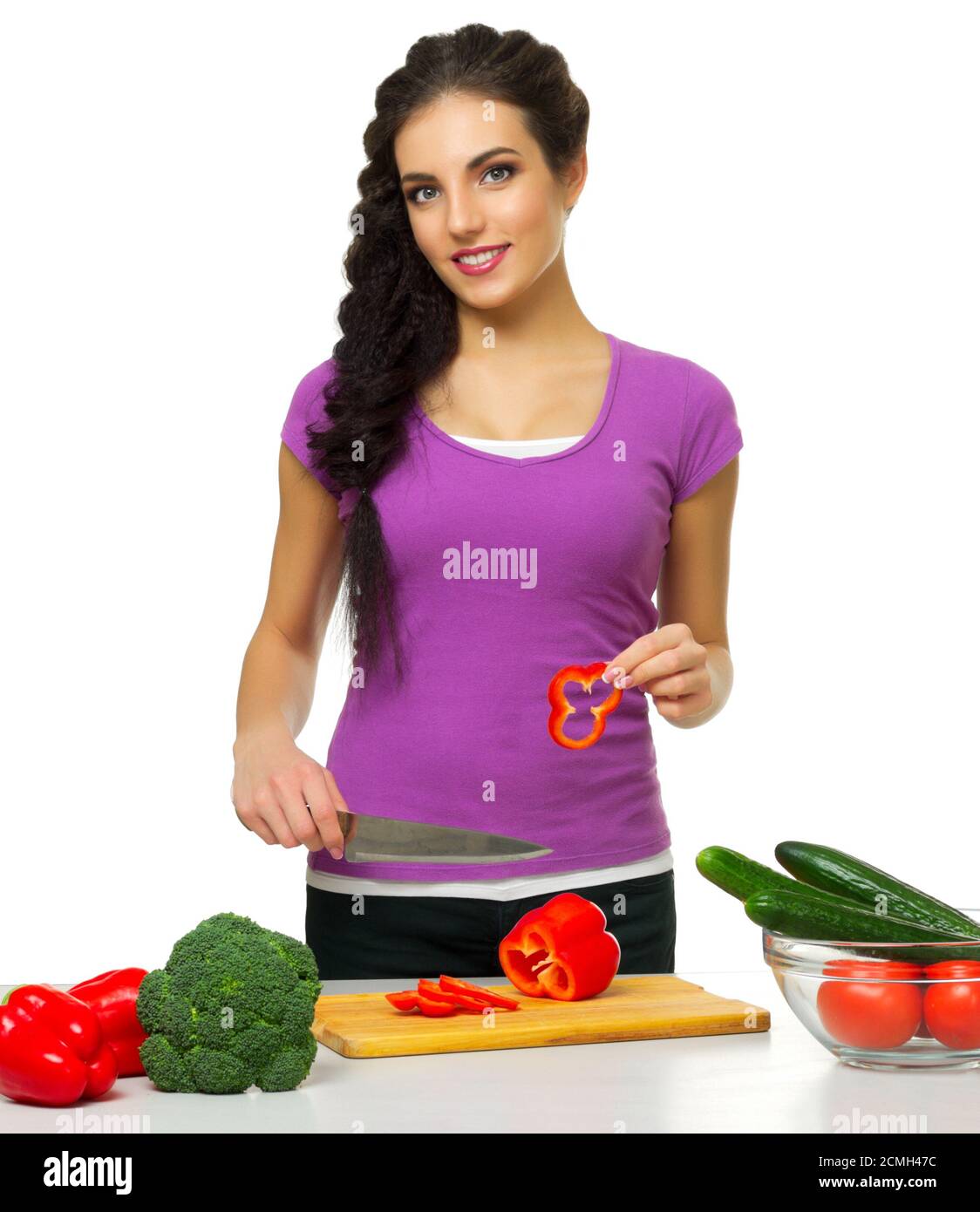 Young cooking woman at kitchen isolated Stock Photo