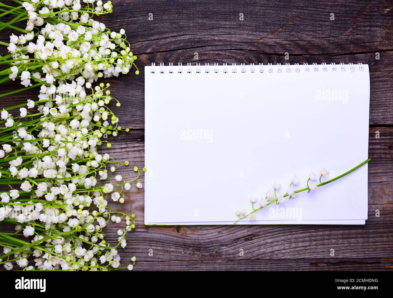 Notebook with clean white sheets on a wooden surface Stock Photo