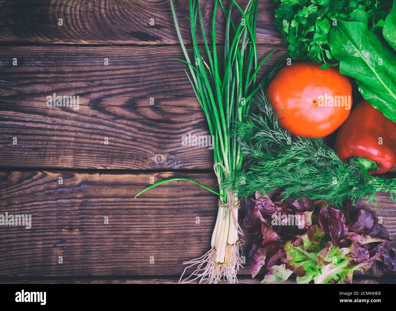 Fresh ripe vegetables on a wooden surface Stock Photo