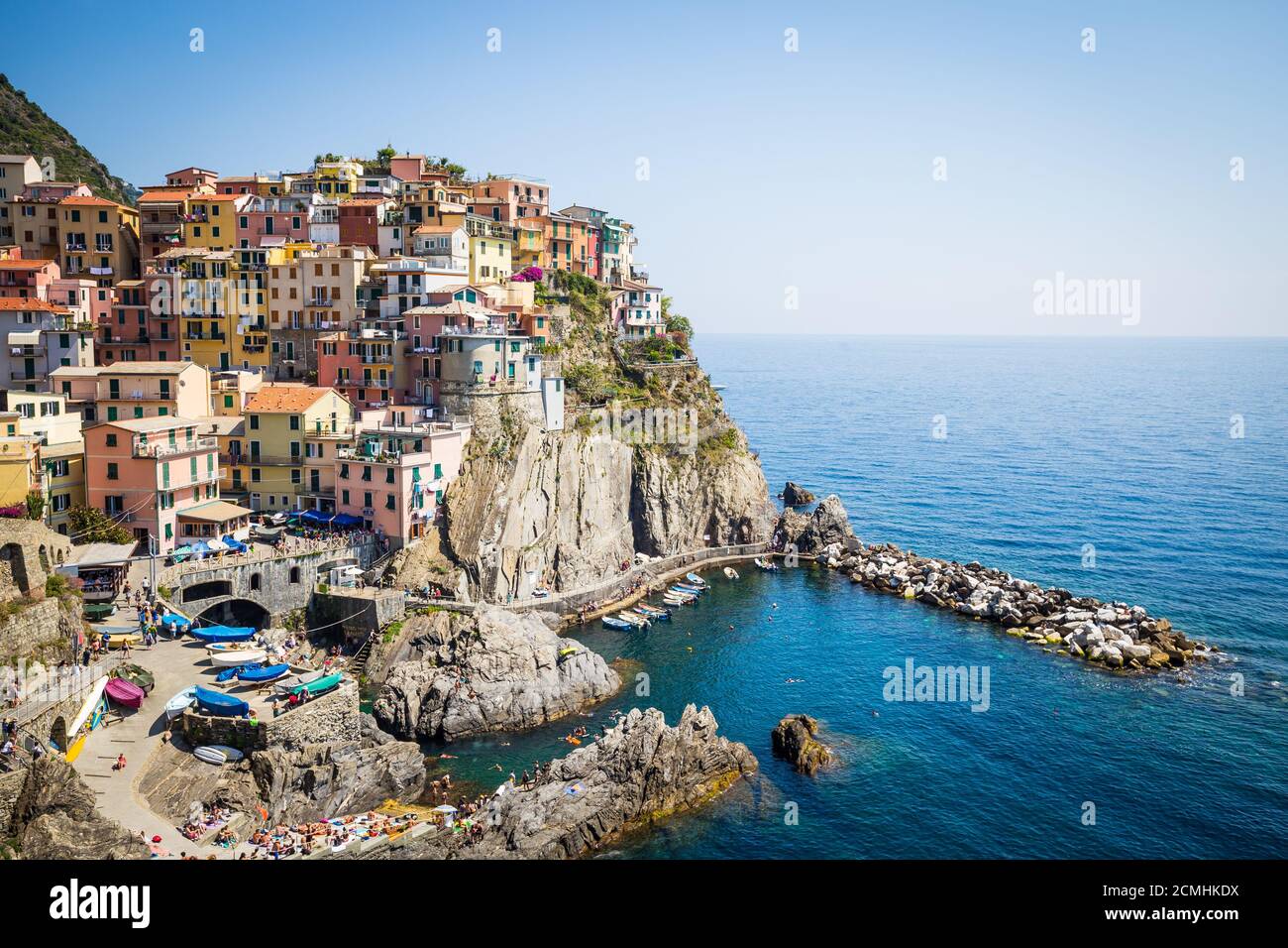 Manarola in Cinque Terre, Italy - July 2016 - The most eye-catching of Cinque Terre towns Stock Photo