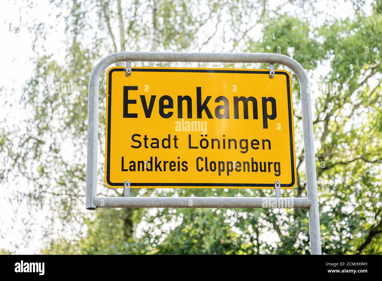 Evenkamp, Germany. 17th Sep, 2020. The place-name sign of the village Evenkamp. The whole football team including the trainer of the club SV Evenkamp tested positive for Covid-19. (to dpa 'Corona case numbers in the district of Cloppenburg continue to rise') Credit: Mohssen Assanimoghaddam/dpa/Alamy Live News Stock Photo