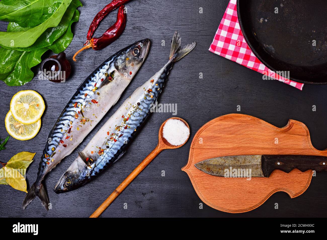 Fresh mackerel fish with spices Stock Photo Alamy