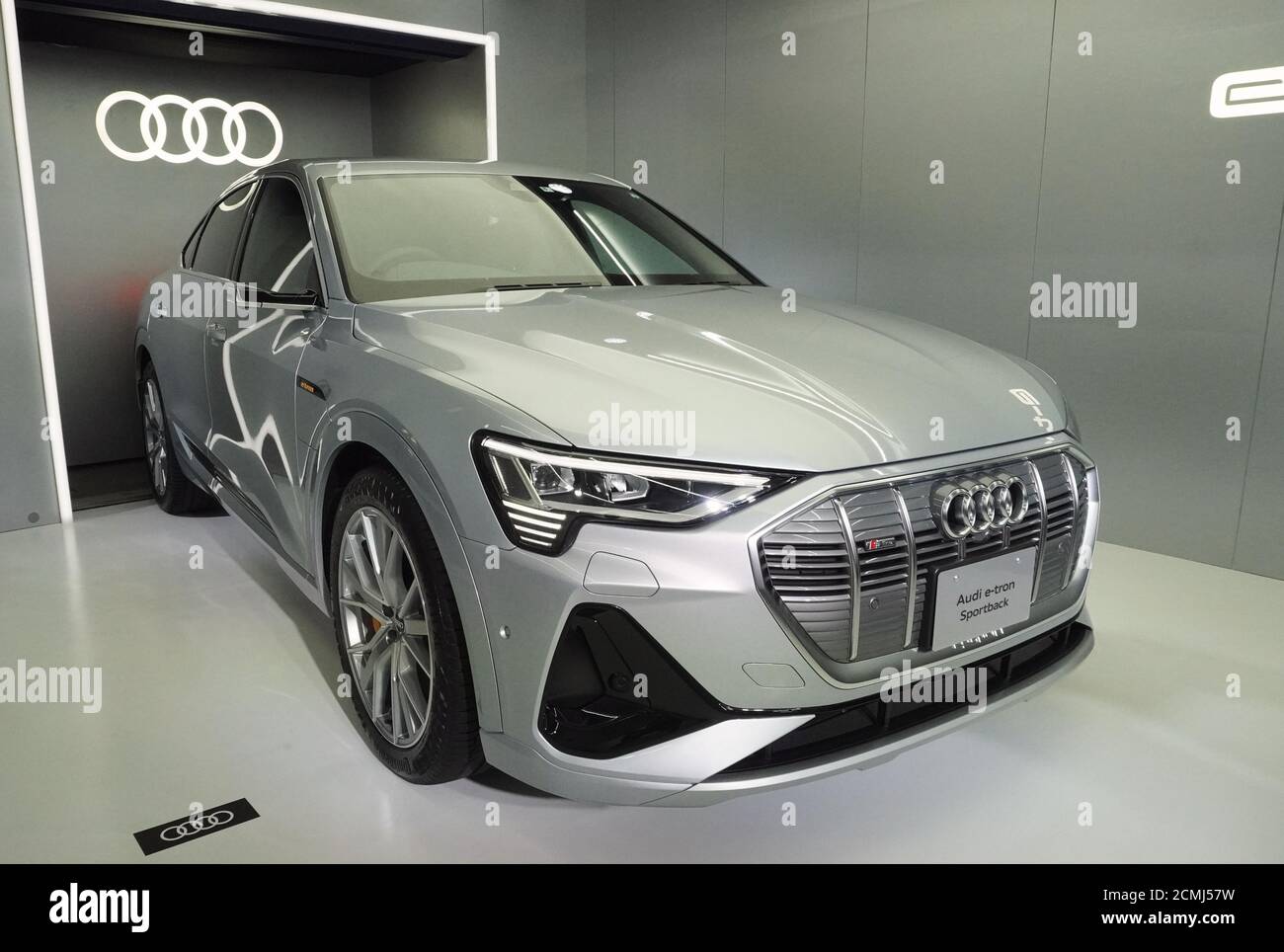 Photo taken in Tokyo on Sept. 17, 2020, shows the Audi e-tron Sportback,  Audi's first electric vehicle to be sold in Japan. The vehicle, launched by Audi  Japan K.K. the same day,