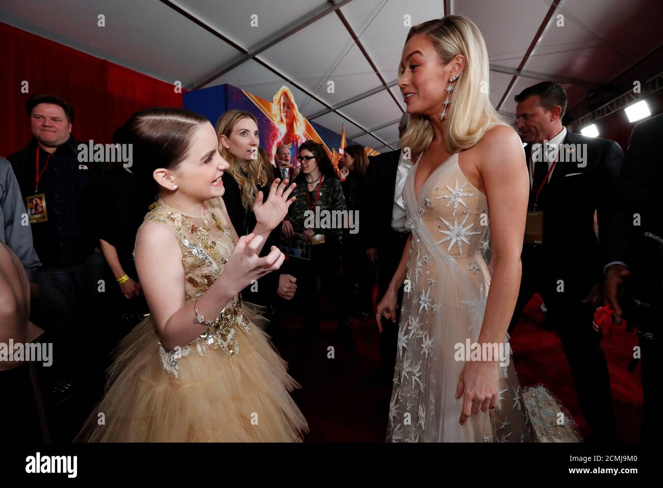 Cast members Brie Larson and Mckenna Grace speak at the premiere for the  movie "Captain Marvel" in Los Angeles, California, U.S., March 4, 2019.  REUTERS/Mario Anzuoni Stock Photo - Alamy