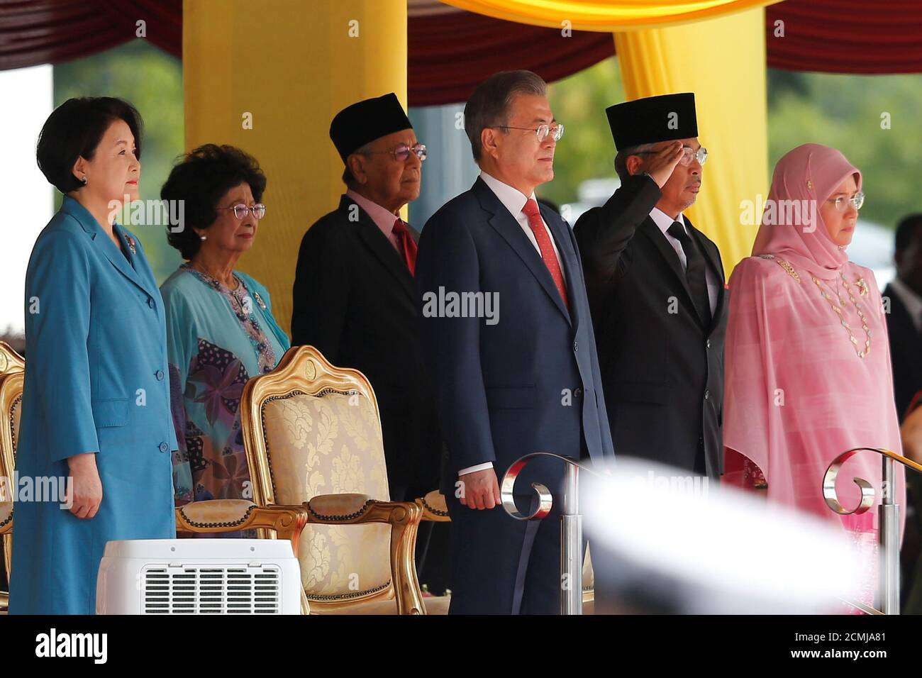 South Korean President Moon Jae-In (3rd R), first lady Kim Jung 