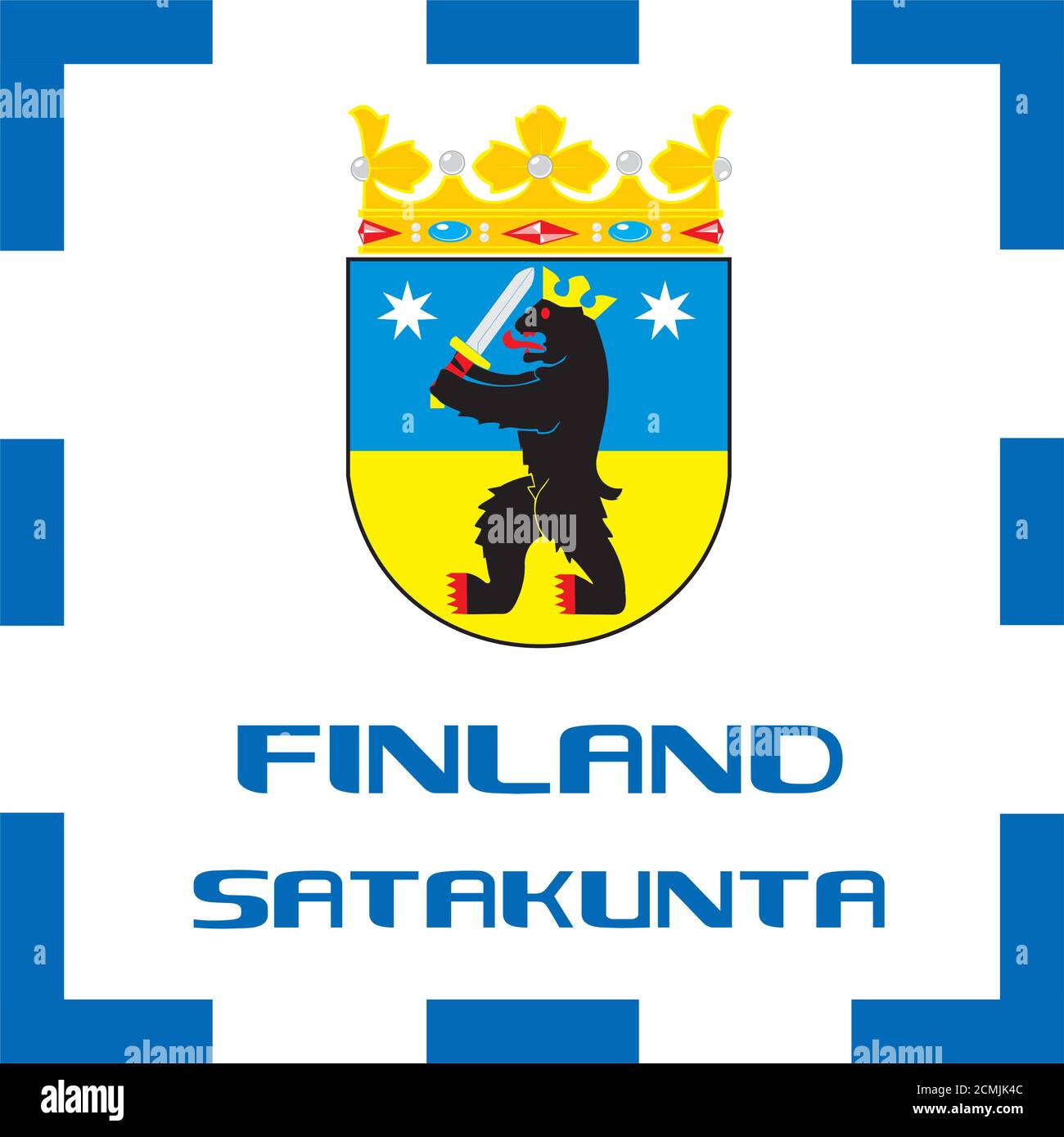 National ensigns, Flag and emblem of Finland - Satakunta Stock Photo