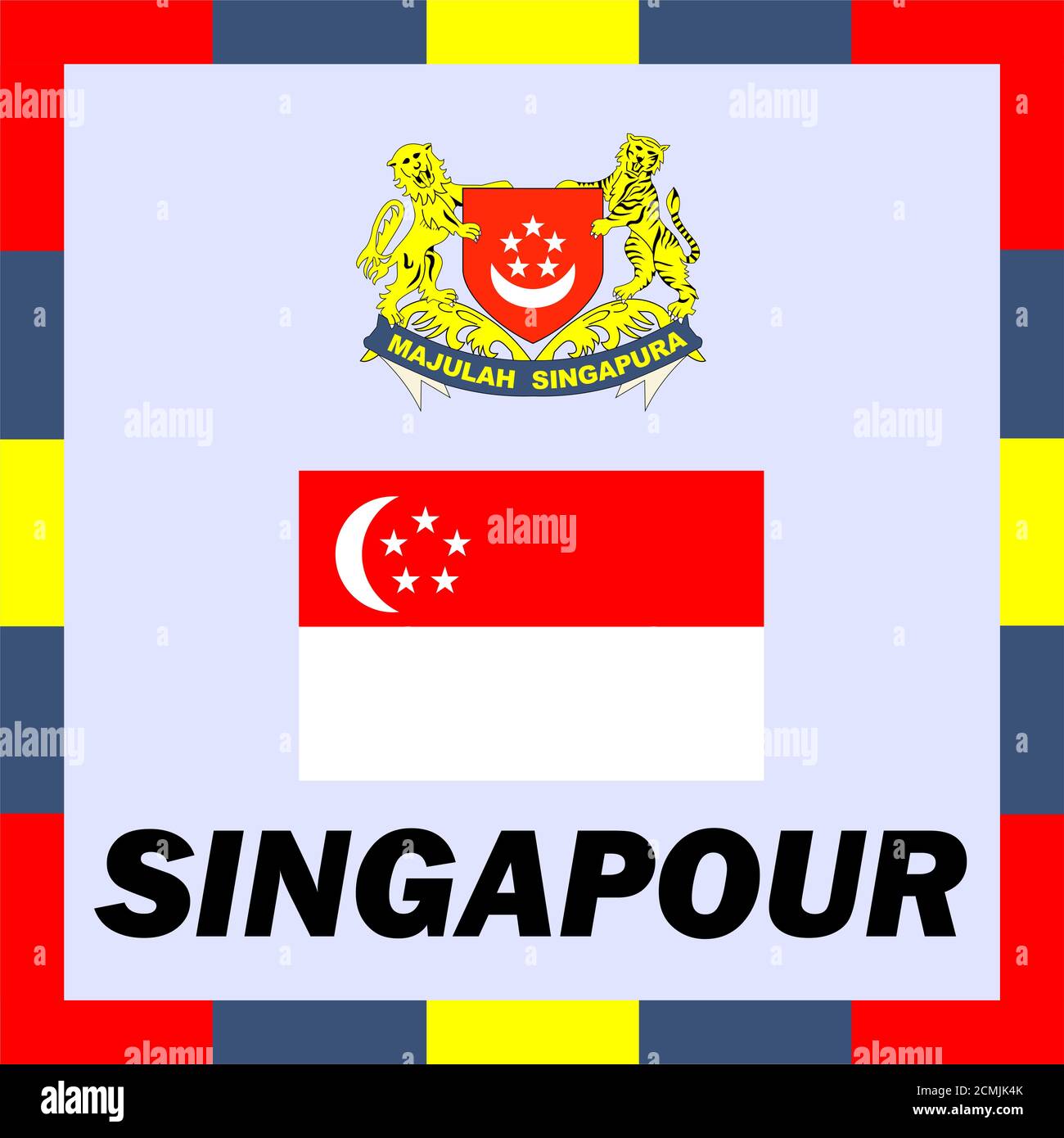 Official ensigns, flag and coat of arm of Singapour Stock Photo