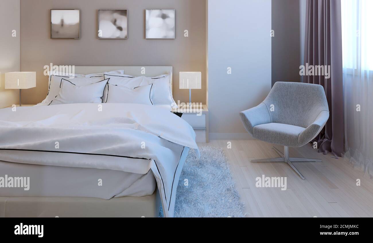 Hightech bedroom design. 3d render Stock Photo Alamy