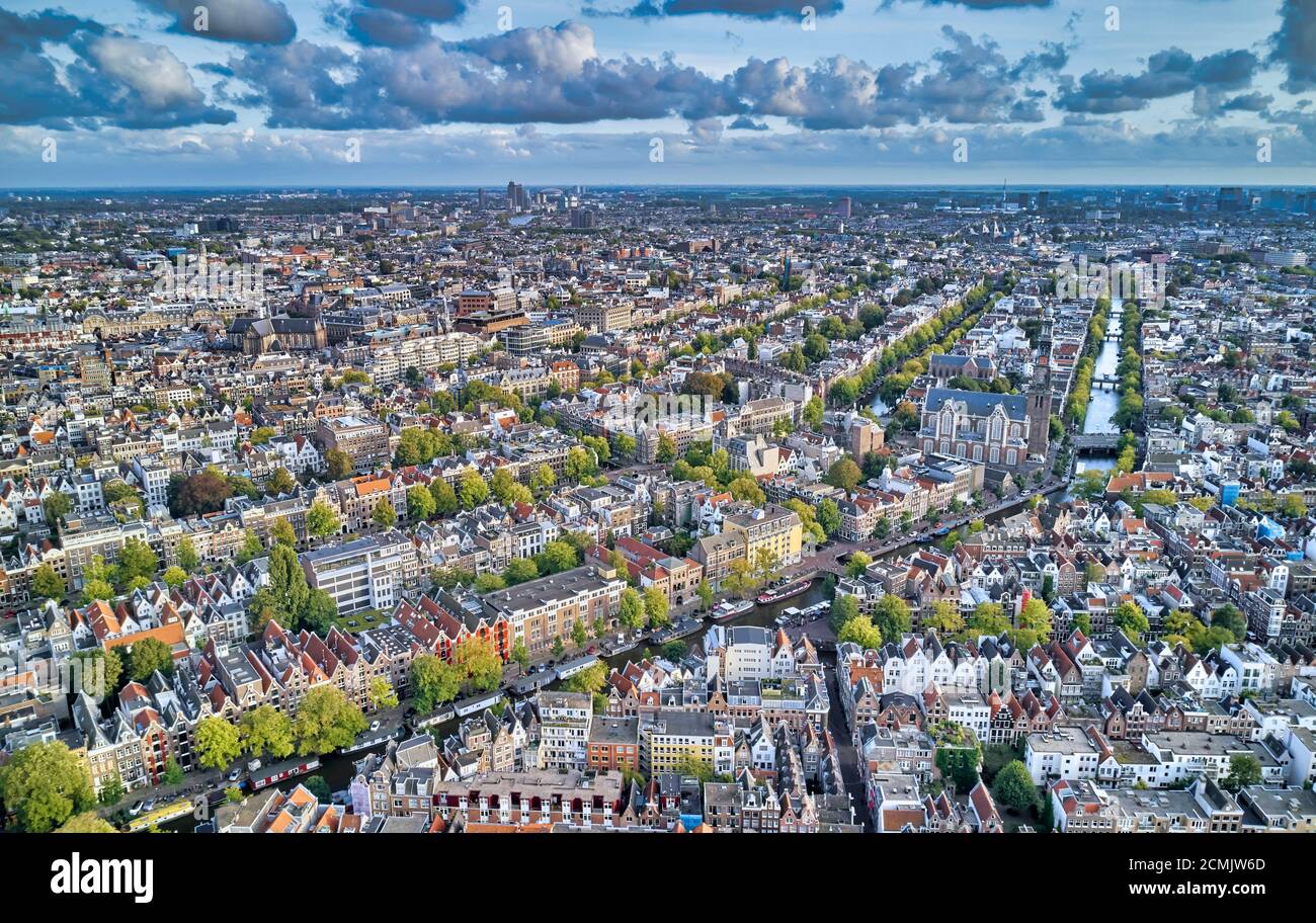 Netherlands, Amsterdam - 13-09-2020: view from high above on the city of Amsterdam Stock Photo