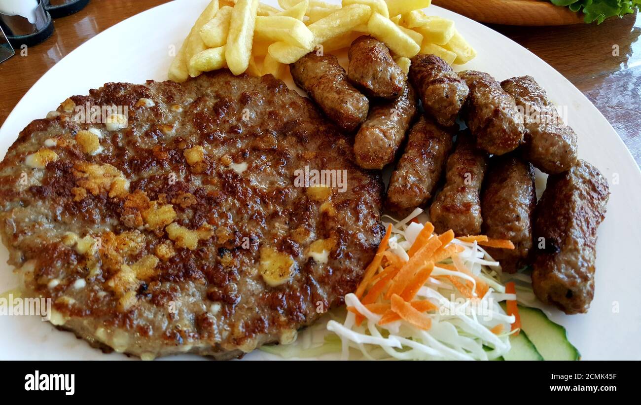 kebab kabap cevap served traditional macedonian food. Stock Photo