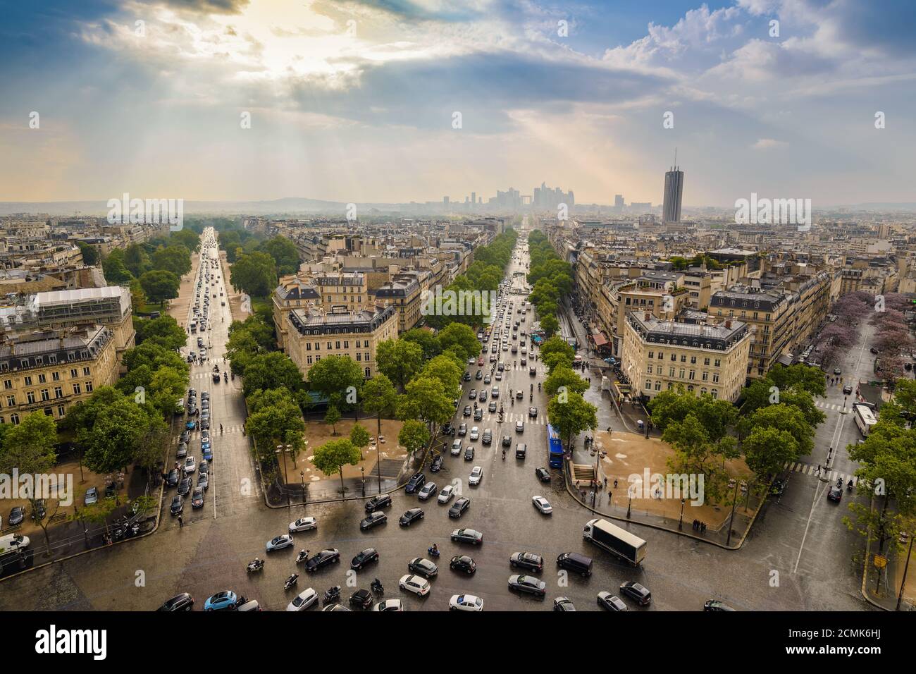 Paris city skyline at La Defence view from Arc de Triomphe, Paris, France Stock Photo