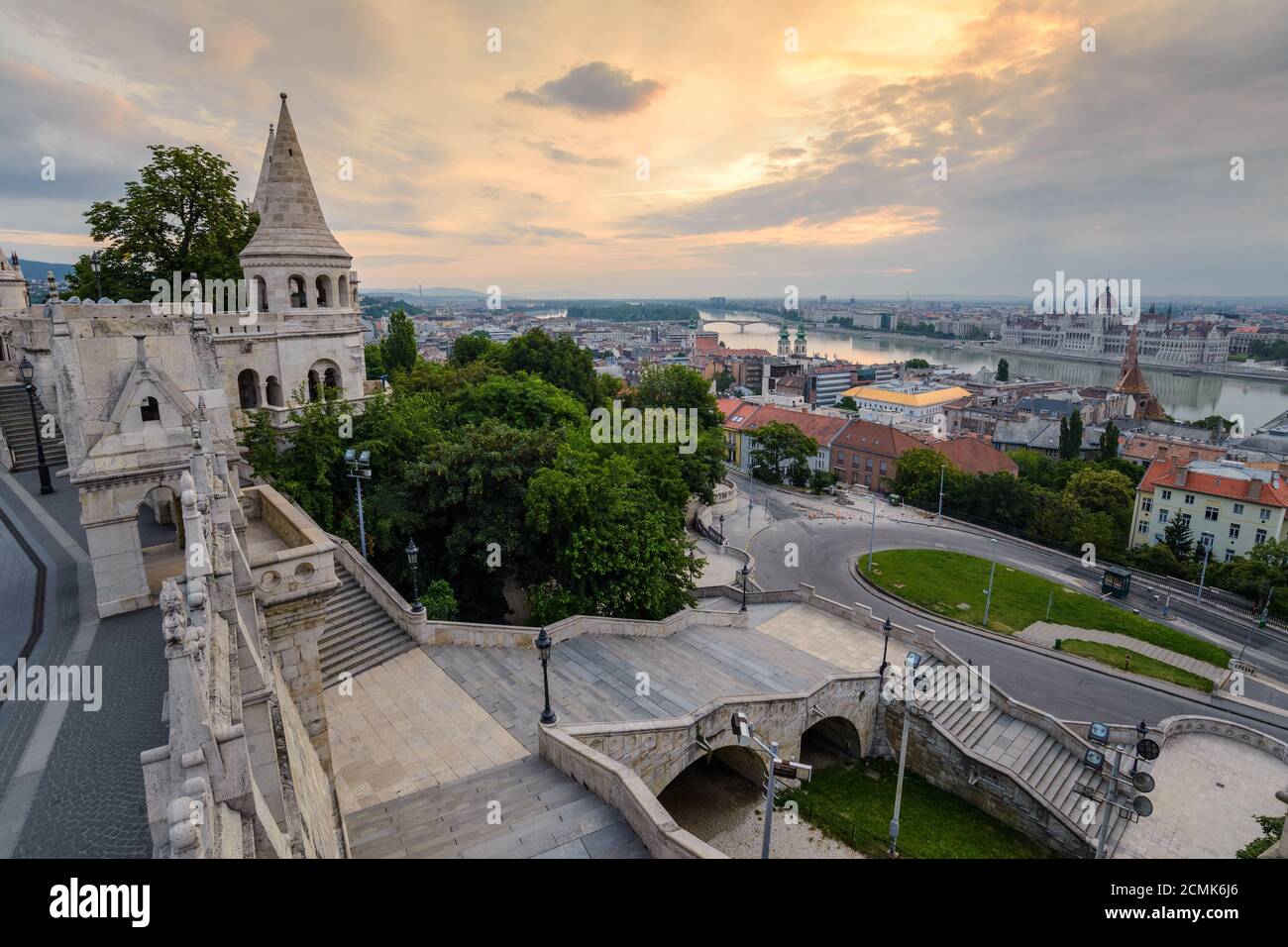 Halaszbastya Fisherman Bastion and Budapest city skyline, Budapest, Hungary Stock Photo