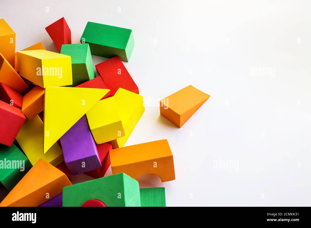 Large multi-colored childrens blocks-designer for the construction of houses and buildings of varying complexity. copy space Stock Photo
