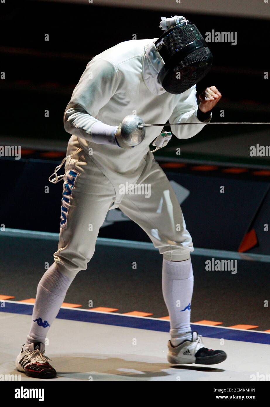 Paolo Pizzo of Italy celebrates after defeating Bas Verwijlen of the