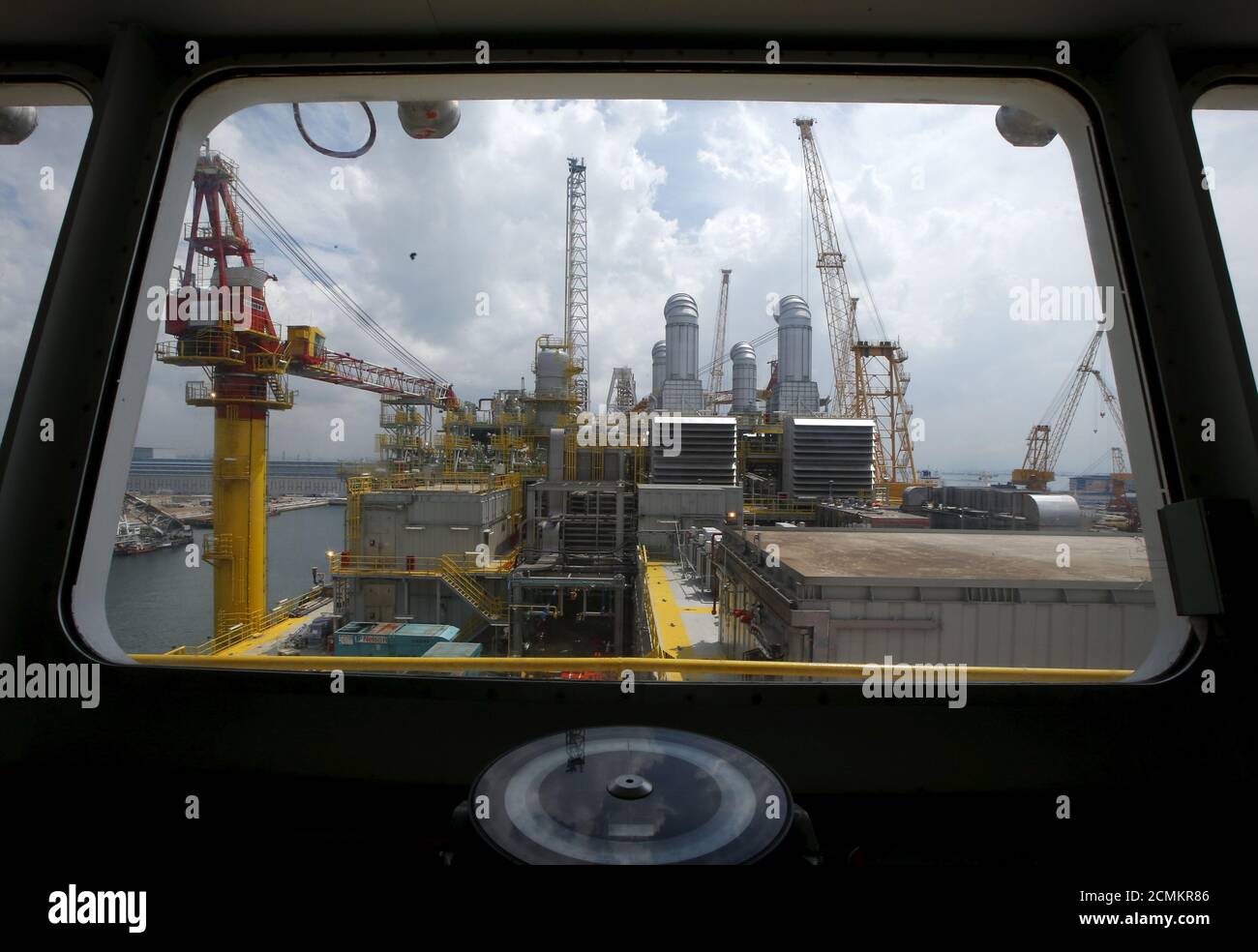 A view onboard Tullow Oil's newly completed Floating Production, Storage and Offloading vessel (FPSO) Prof. John Evans Atta Mills at Sembcorp Marine's Jurong Shipyard in Singapore January 20, 2016. Amid one of the deepest oil price crashes in history, Britain's Tullow Oil is sending one of the world's biggest floating deep-water oil production platforms to West Africa to pump crude for at least 20 years. Picture taken January 20, 2016.   REUTERS/Edgar Su Stock Photo