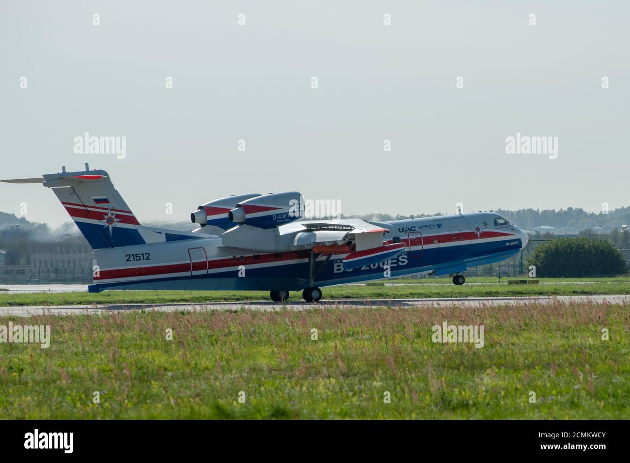 August 30, 2019. Zhukovsky, Russia. Multipurpose amphibious aircraft Beriev Be-200 Altair  at the International Aviation and Space Salon MAKS 2019. Stock Photo