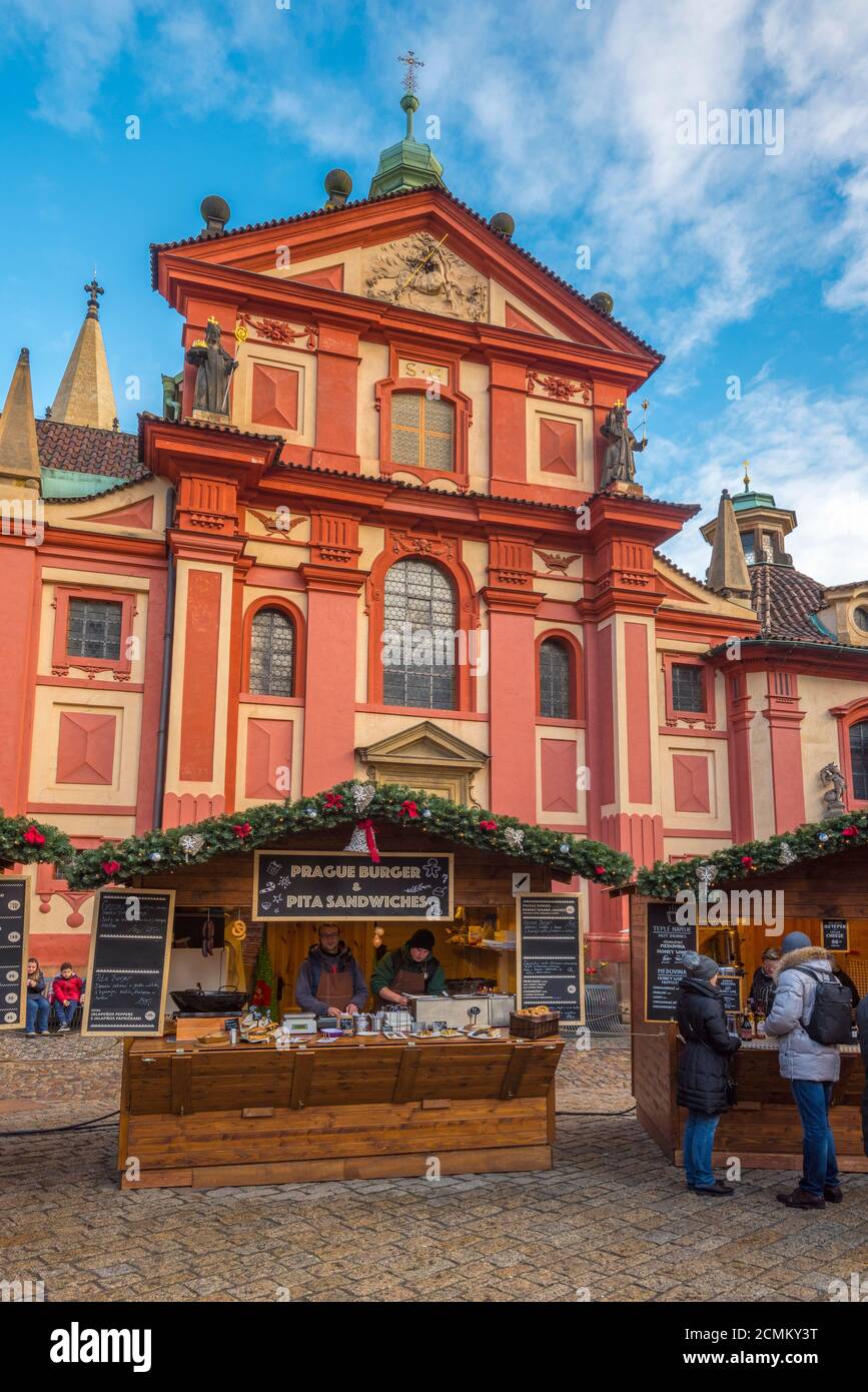 Czech Republic, Prague, Mala Strana, Prague Castle, Prazsky hrad, St. George's Basilica and Christmas Market Stock Photo