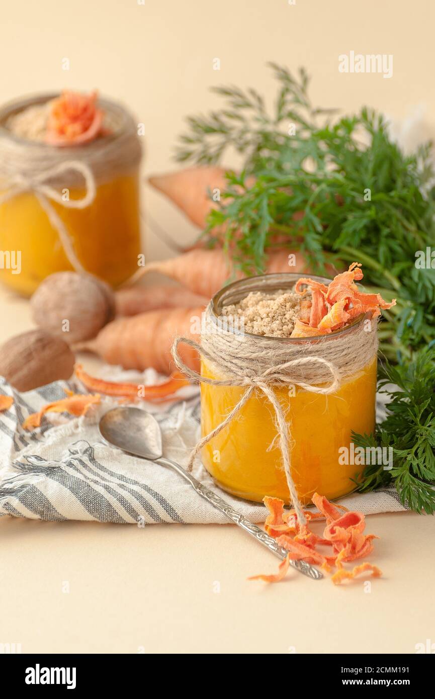 Carrot pudding in a glass jar Stock Photo Alamy