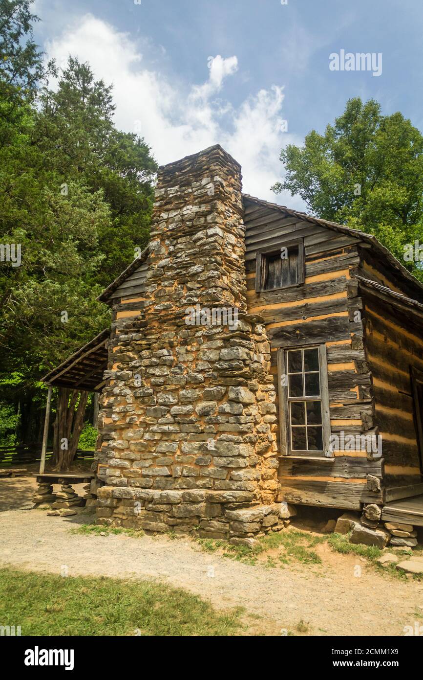 Historical John Oliver Cabin in Cades Cove in Great Smoky Mountains National Park Stock Photo