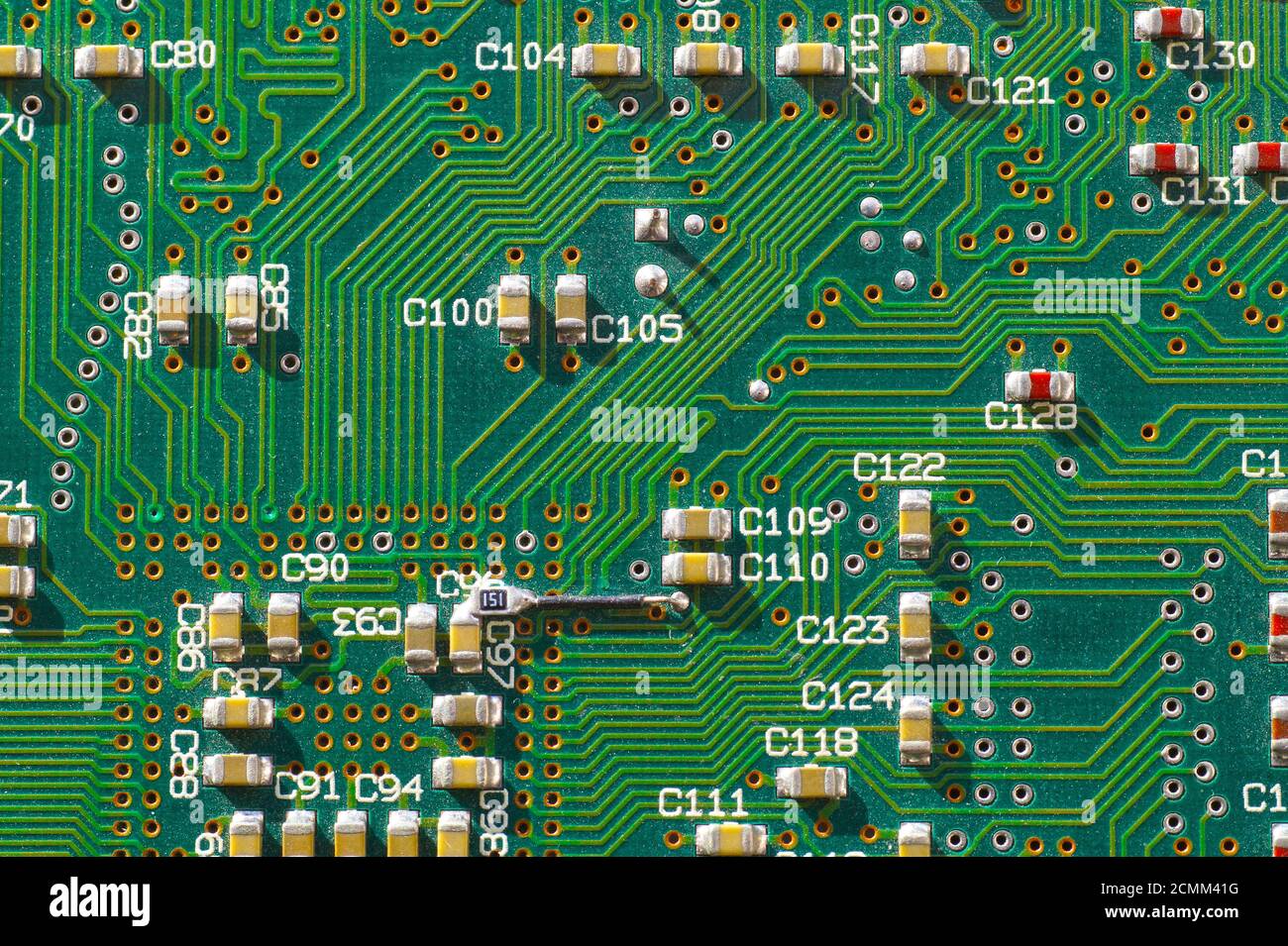 Big close up. Printed circuit board showing surface mount components. Stock Photo