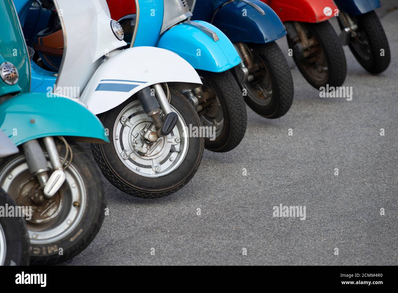 Italy, Front Wheel of a Vespa Scooter Stock Photo