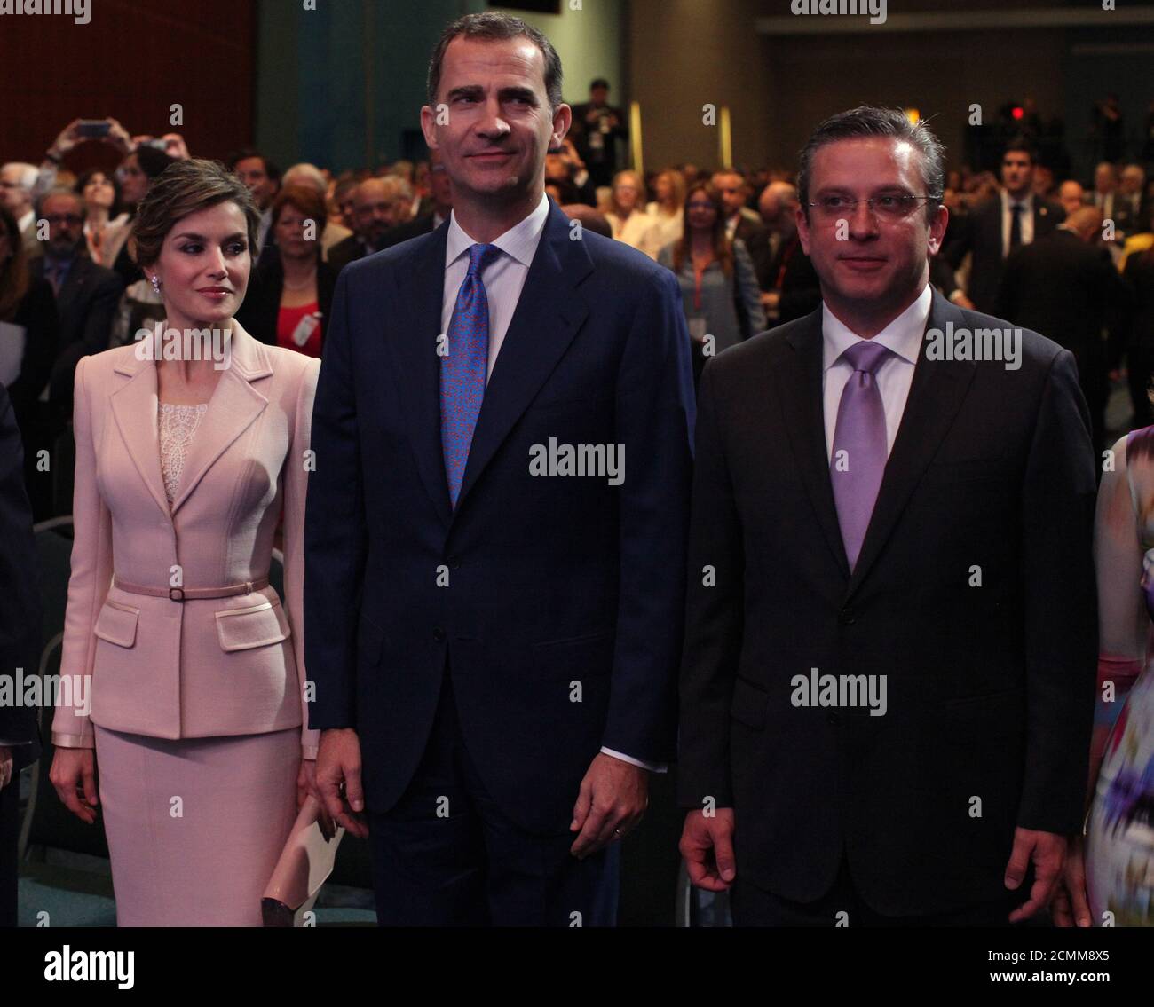 L-R) Spain's Queen Letizia, Spain's King Felipe VI and Puerto Rico's  Governor Alejandro Garcia Padilla attend the 7th International Congress of  Spanish Language (CILE 2016) in San Juan, Puerto Rico, March 15,