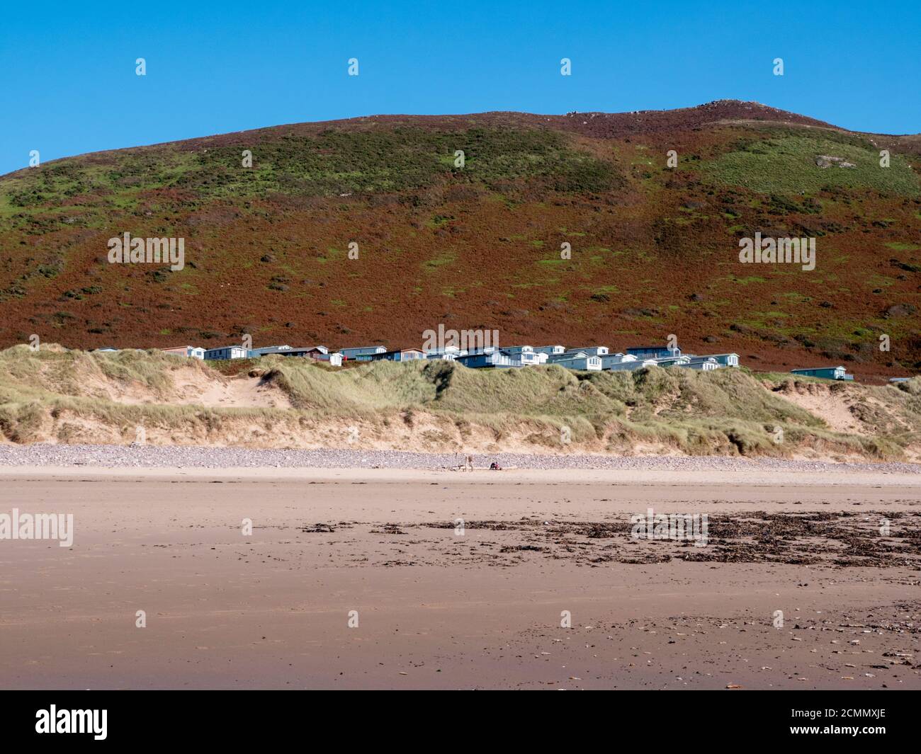 A static caravan park, or mobile home park at Hillend at Rhossili Beach