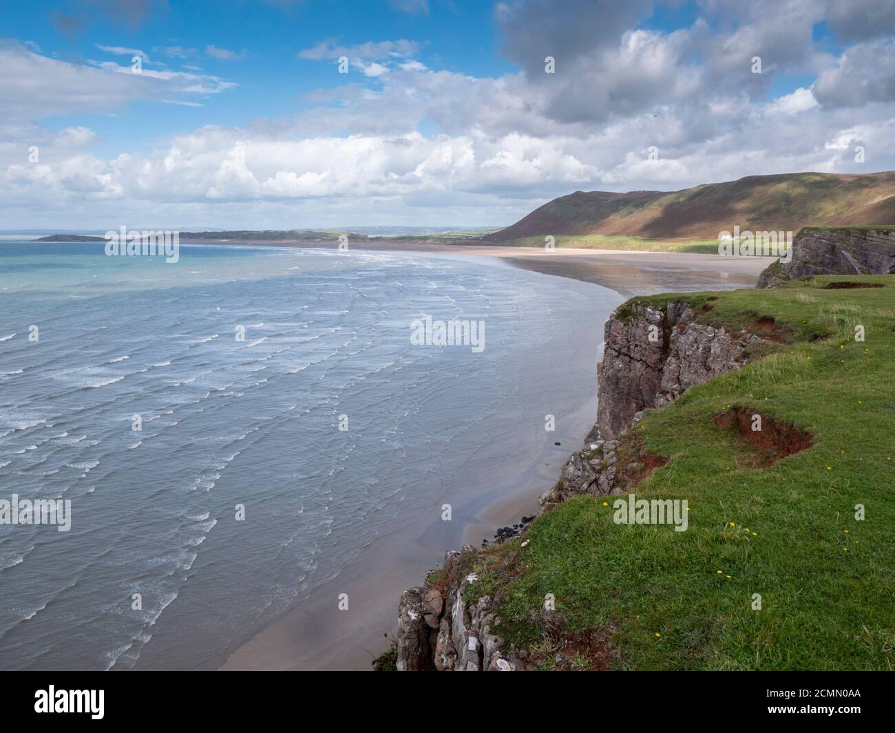 The landscape and beach at Rhossili Beach on the Gower Peninsula Wales UK Stock Photo