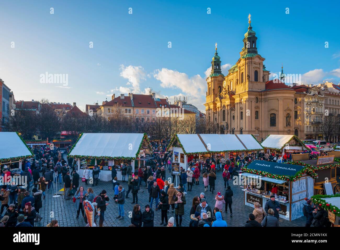 Czech Republic, Prague, Old Town, Stare Mesto, Old Town Square, Staromestske namestí, Church of St. Nicholas, Christmas Markets Stock Photo