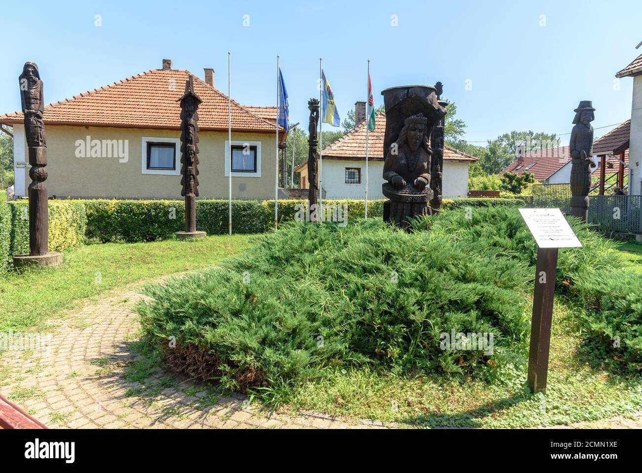 Carved wood statues in the Lithuanian Memorial Park in Tokaj, Hungary