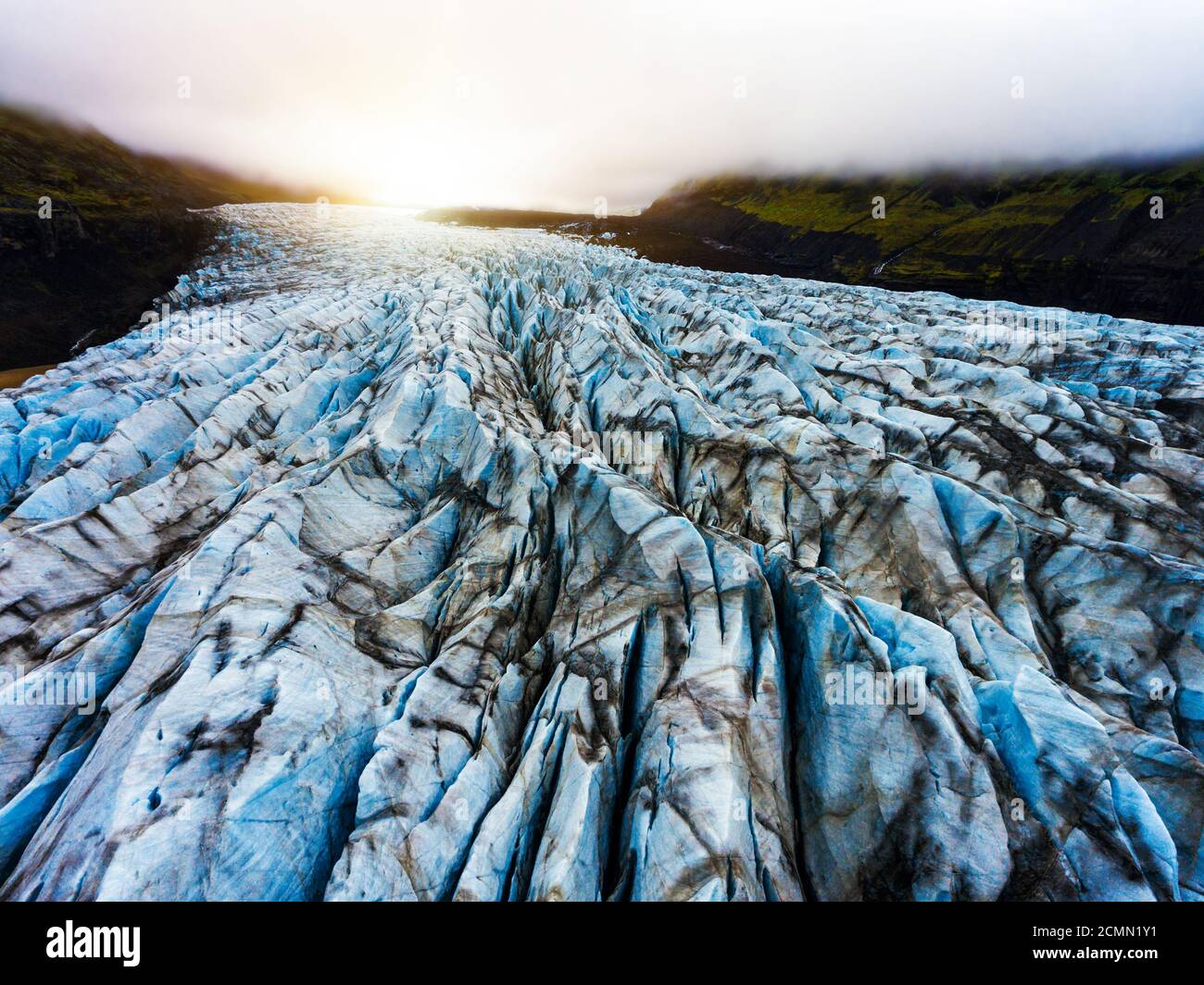 Aerial view beautiful scenery landscape of Svinafellsjokull Glacier in Vatnajokull National Park in Iceland. Stock Photo