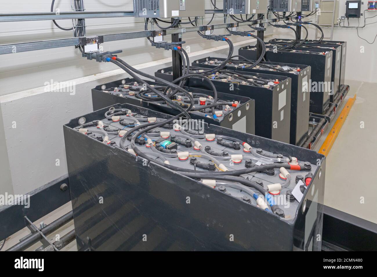 Forklift Battery Cell at Industrial Chargin Station Stock Photo Alamy