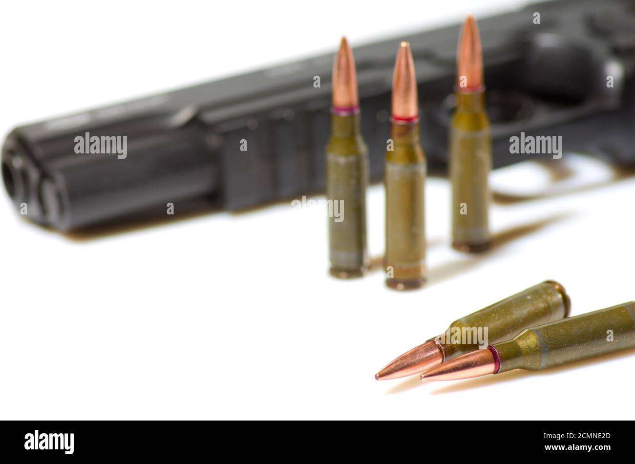 Ammunition cartridges on white background Stock Photo