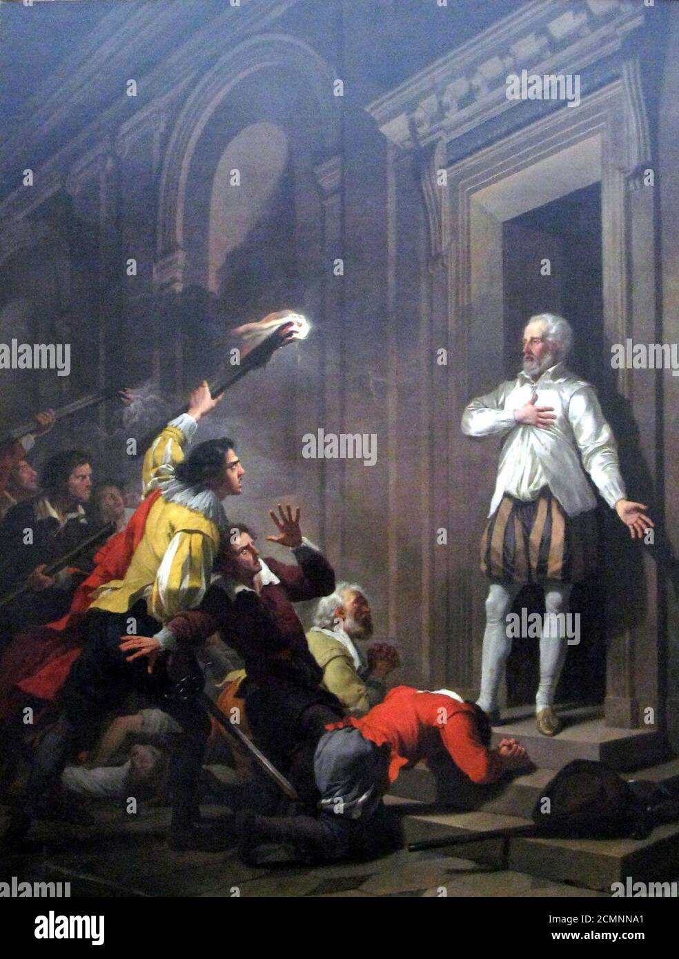 Joseph-Benoît Suvée - Admiral de Coligny impressing his murderers. Stock Photo