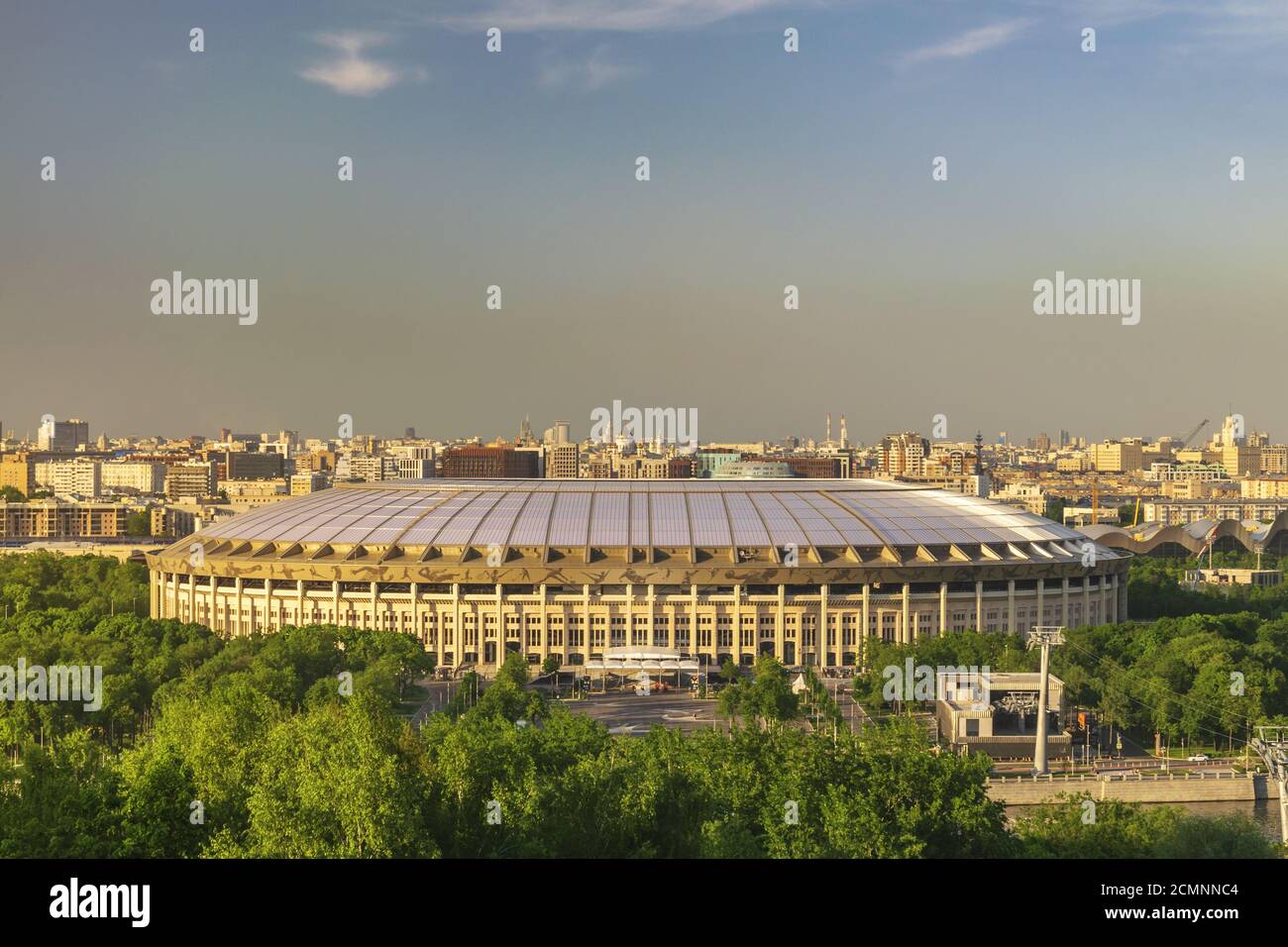 Moscow city skyline at Luzhniki Stadium view from Sparrow Hill, Moscow Russia Stock Photo