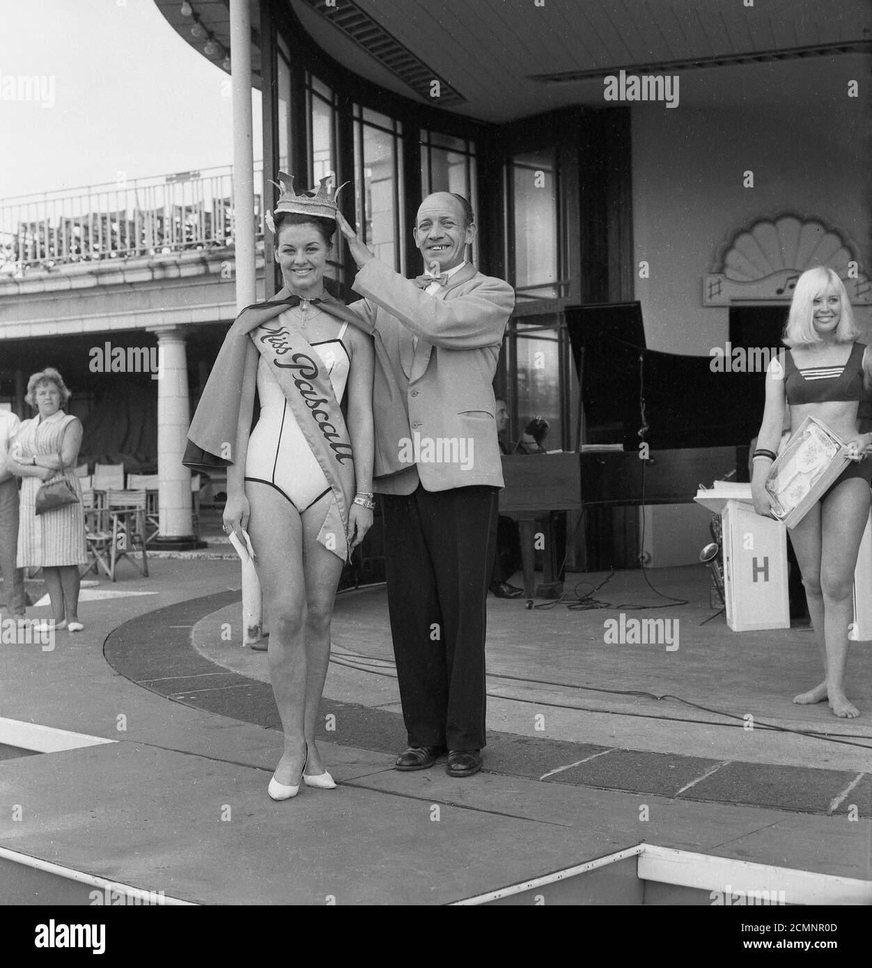 1960s, historical, Beauty Queen winner, Miss Pascall, being crowned at the bandstand at Scarborough, England, UK. Stock Photo