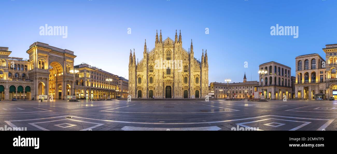Milan panorama city skyline sunrise at Milano Duomo Cathedral, Milan Italy Stock Photo