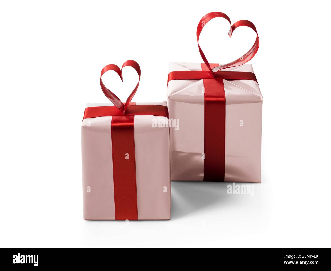 Gift box with red ribbon on white background Stock Photo - Alamy