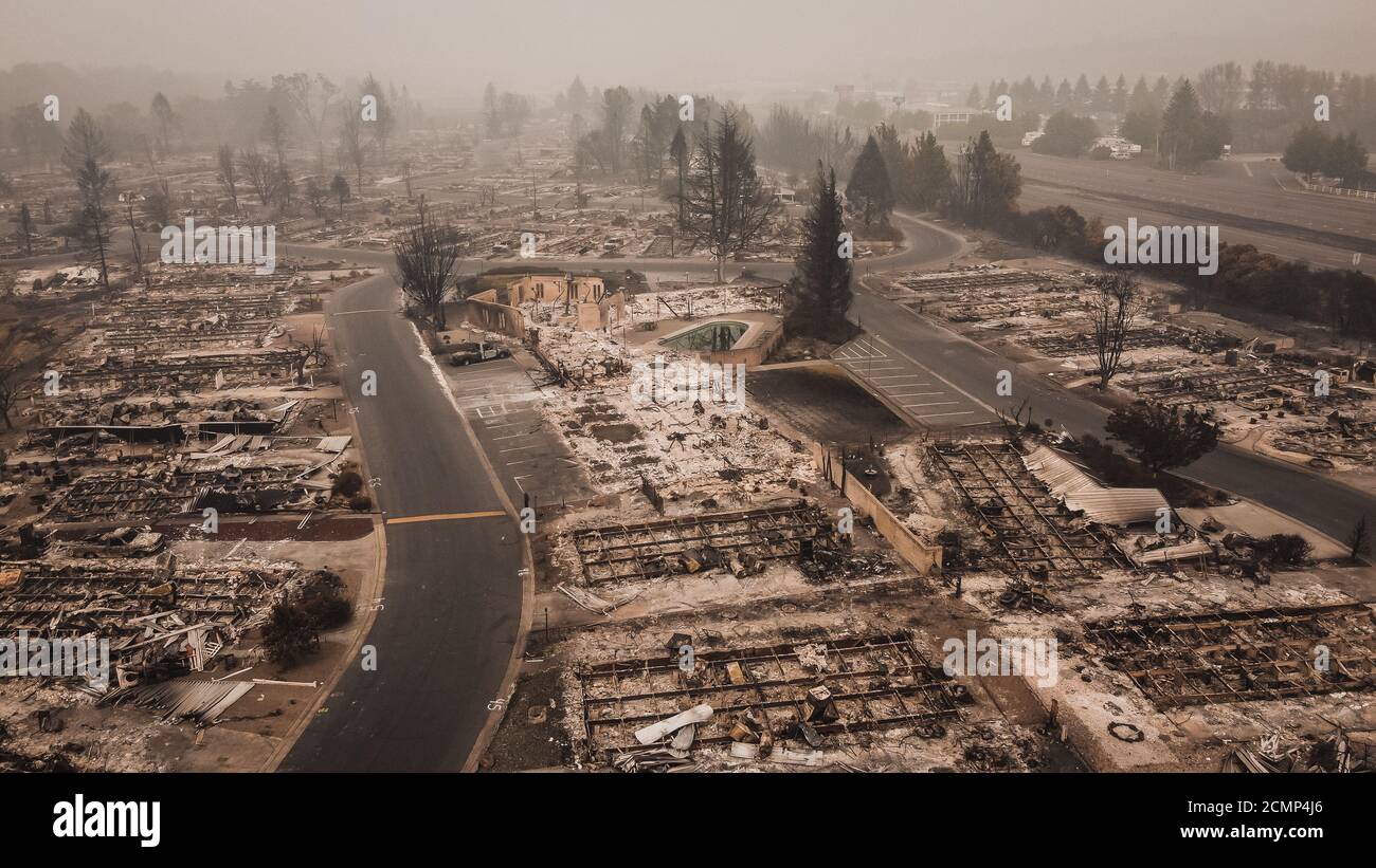 Panoramic aerial view of Almeda Wildfire in Southern Oregon Talent