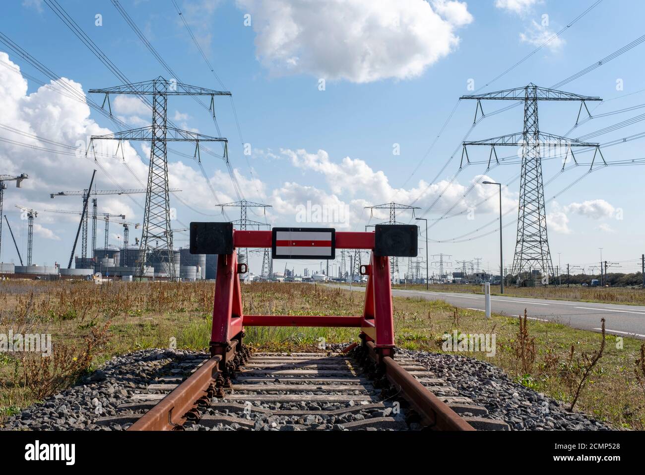 red railroad buffer end to destination in the europoort holland near rotterdam Stock Photo