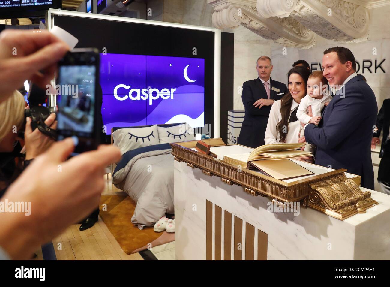 Philip Krim Co Founder And Ceo Of Mattress Company Casper Poses With His Son And Wife As He Prepares To Celebrate The Companies Ipo On The Floor Of The New York Stock Exchange