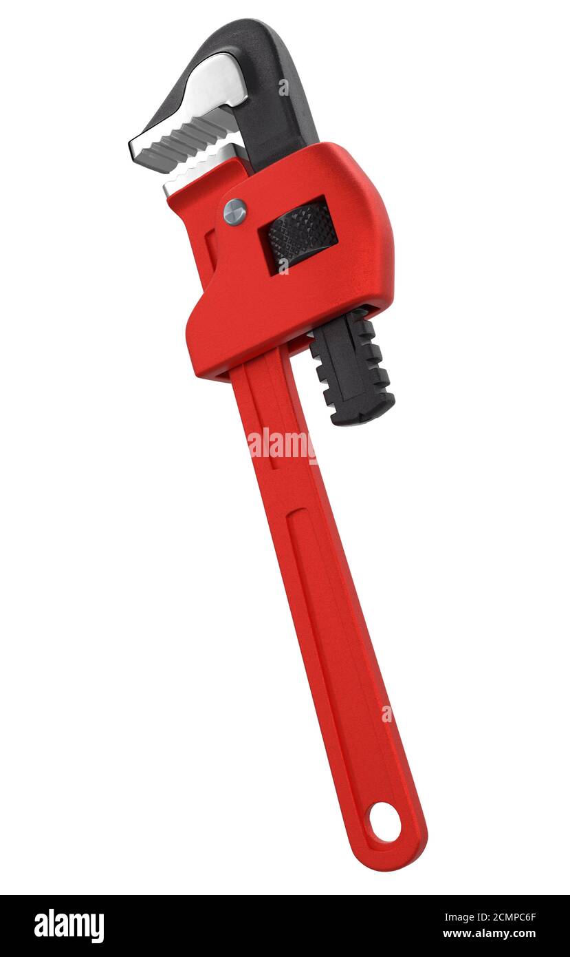 Adjustable pipe wrench, spanner or plumbing tool isolated on white