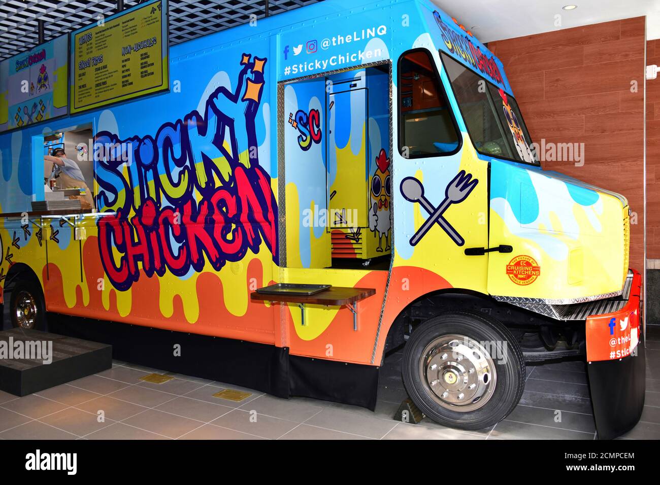 Las Vegas Nevada, USA 09-30-18 Located at The Linq Hotel, Sticky Chicken is the first fast food truck inside a casino. Stock Photo