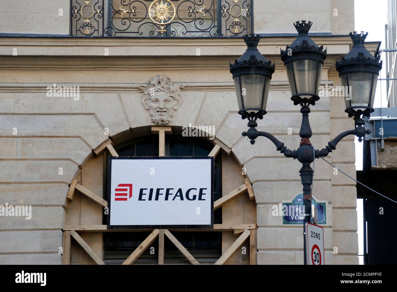 The logo of French construction group Eiffage is seen near Place ...