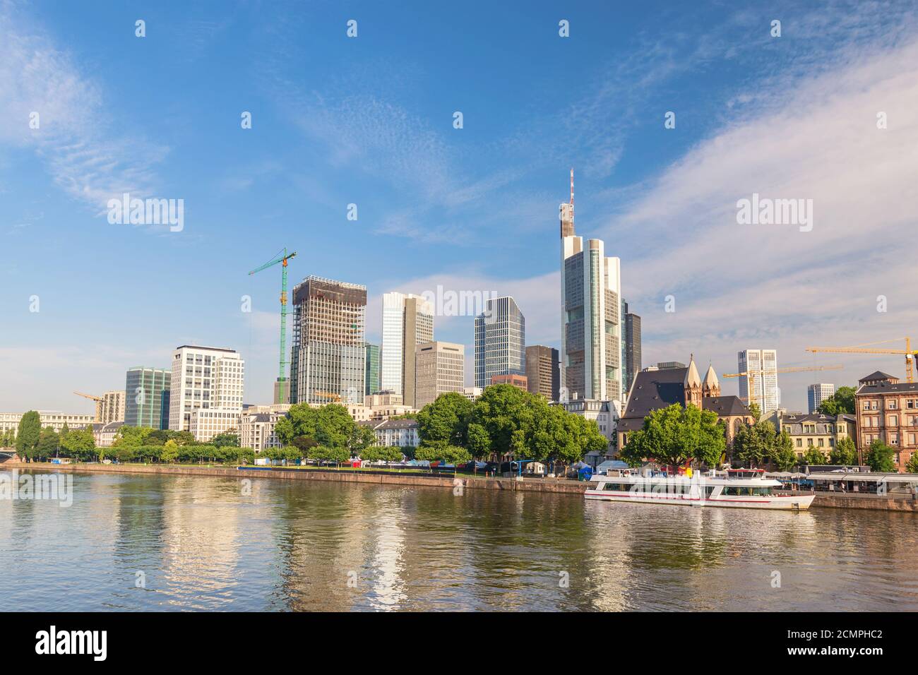 Frankfurt Germany, city skyline timelapse at Main River Stock Photo