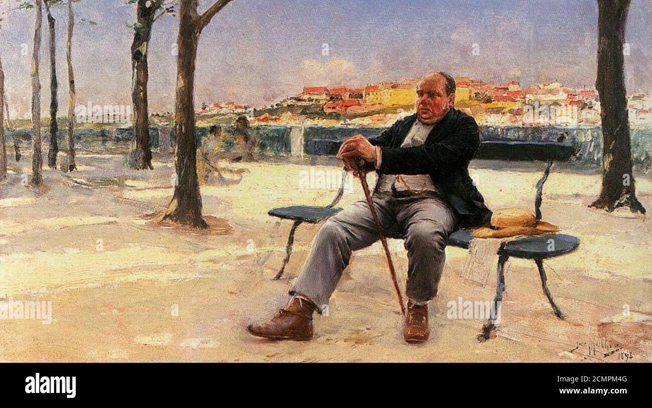 José Malhoa - Gozando os rendimentos. Stock Photo